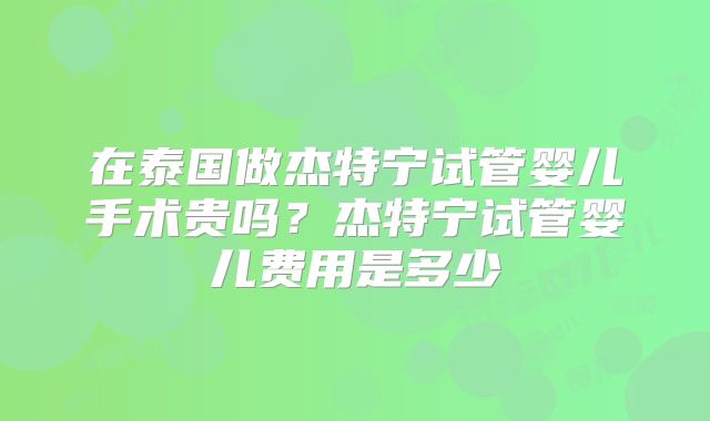 在泰国做杰特宁试管婴儿手术贵吗？杰特宁试管婴儿费用是多少