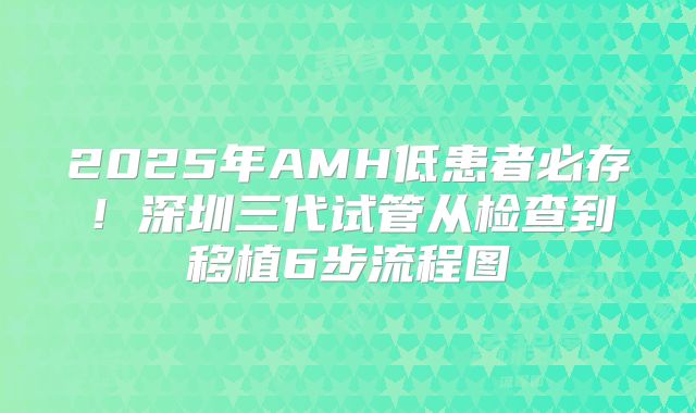 2025年AMH低患者必存!深圳三代试管从检查到移植6步流程图