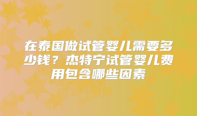 在泰国做试管婴儿需要多少钱？杰特宁试管婴儿费用包含哪些因素