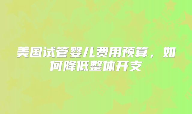 美国试管婴儿费用预算,如何降低整体开支