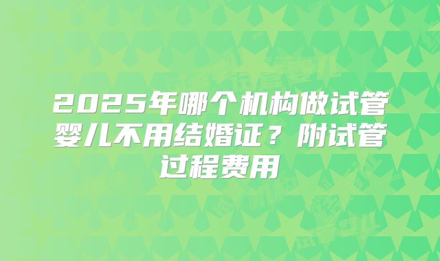2025年哪个机构做试管婴儿不用结婚证?附试管过程费用