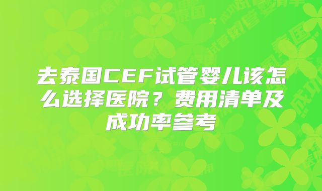 去泰国CEF试管婴儿该怎么选择医院?费用清单及成功率参考