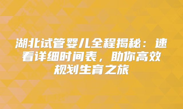湖北试管婴儿全程揭秘：速看详细时间表，助你高效规划生育之旅