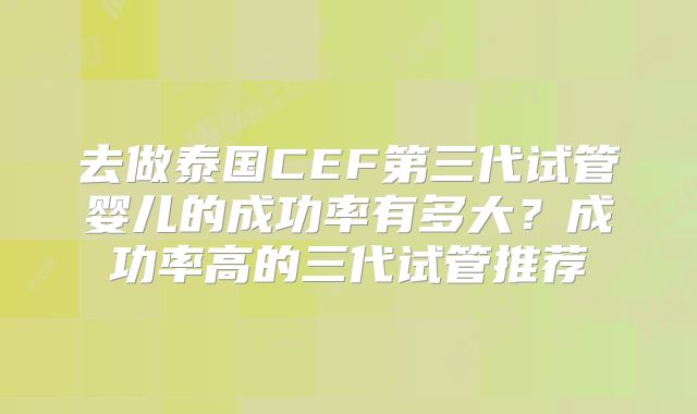 去做泰国CEF第三代试管婴儿的成功率有多大？成功率高的三代试管推荐
