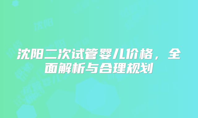 沈阳二次试管婴儿价格,全面解析与合理规划