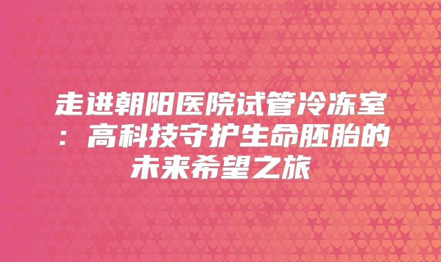 走进朝阳医院试管冷冻室:高科技守护生命胚胎的未来希望之旅