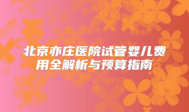 北京亦庄医院试管婴儿费用全解析与预算指南