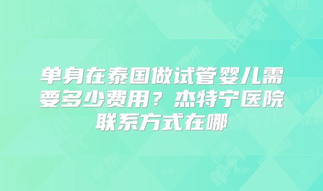 单身在泰国做试管婴儿需要多少费用?杰特宁医院联系方式在哪