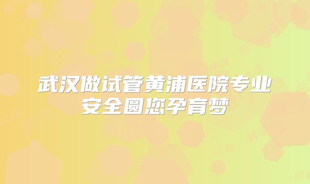 武汉做试管黄浦医院专业安全圆您孕育梦