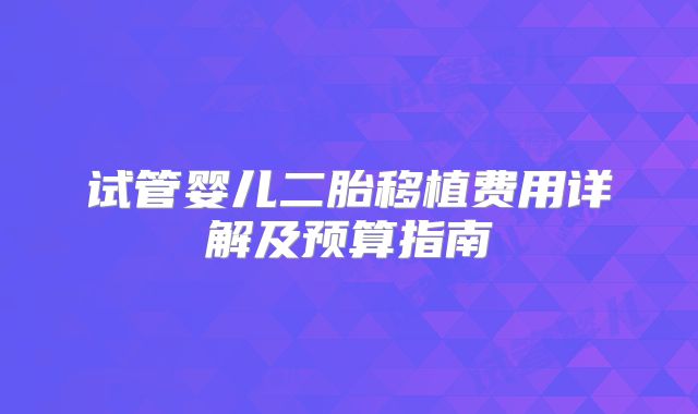 试管婴儿二胎移植费用详解及预算指南