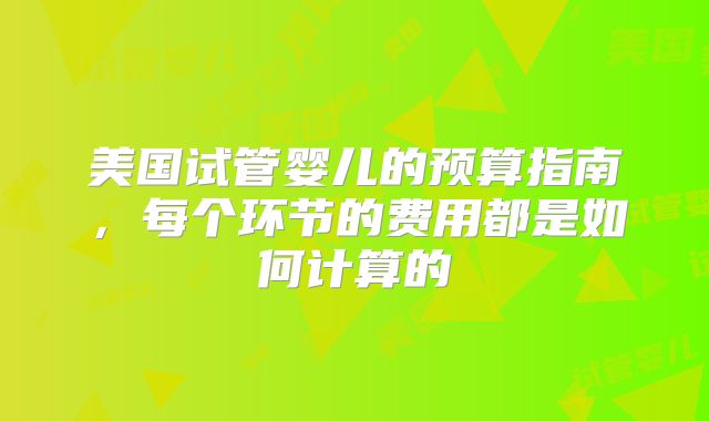 美国试管婴儿的预算指南，每个环节的费用都是如何计算的