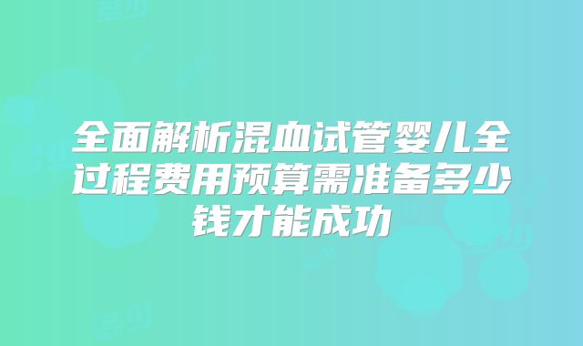 全面解析混血试管婴儿全过程费用预算需准备多少钱才能成功
