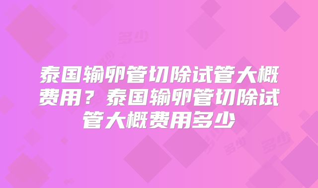 泰国输卵管切除试管大概费用？泰国输卵管切除试管大概费用多少