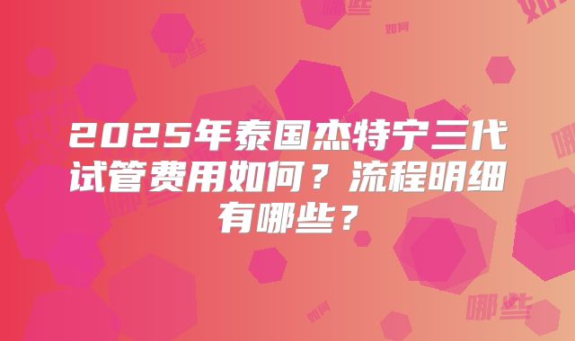 2025年泰国杰特宁三代试管费用如何？流程明细有哪些？