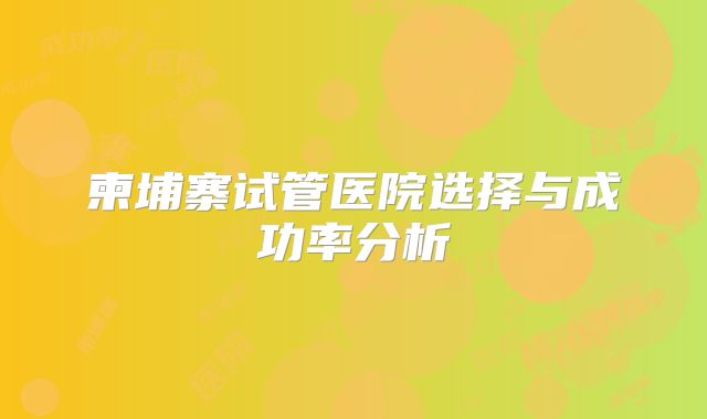 柬埔寨试管医院选择与成功率分析