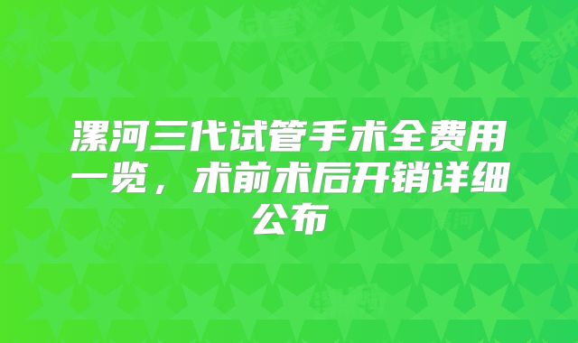 漯河三代试管手术全费用一览，术前术后开销详细公布