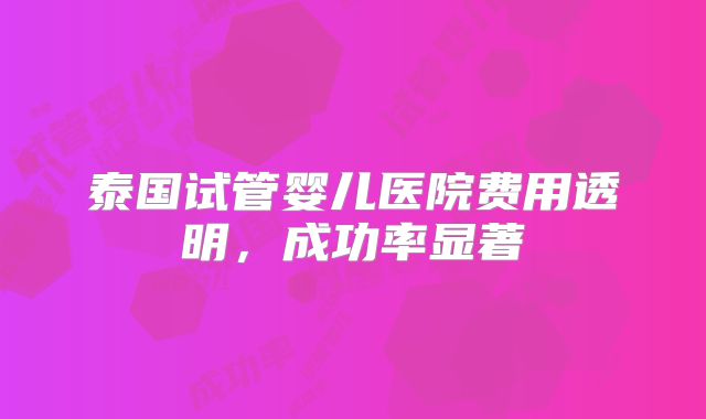 泰国试管婴儿医院费用透明,成功率显著