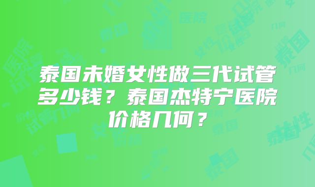 泰国未婚女性做三代试管多少钱？泰国杰特宁医院价格几何？
