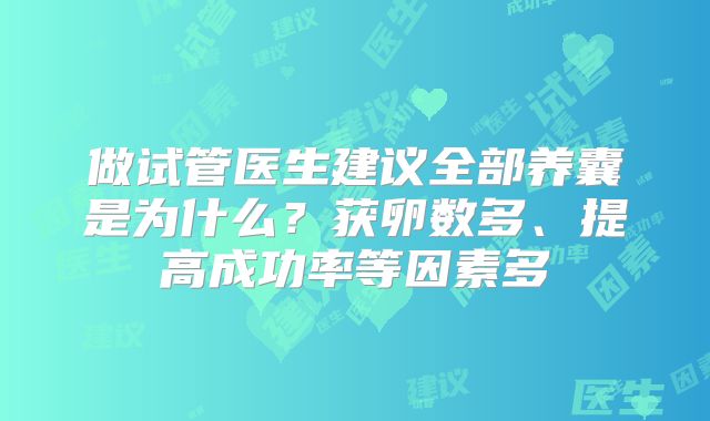 做试管医生建议全部养囊是为什么？获卵数多、提高成功率等因素多