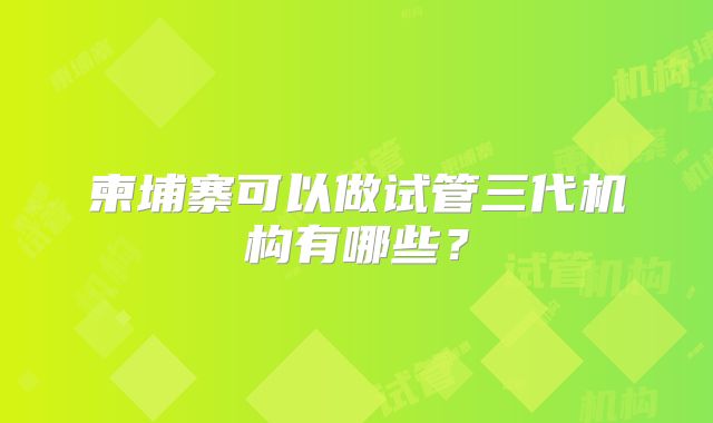 柬埔寨可以做试管三代机构有哪些?