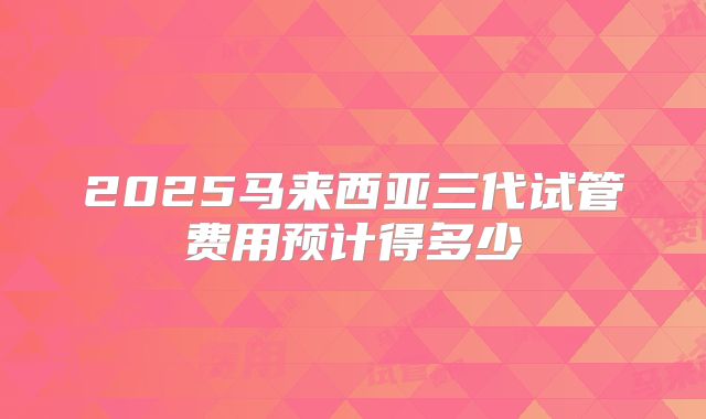 2025马来西亚三代试管费用预计得多少