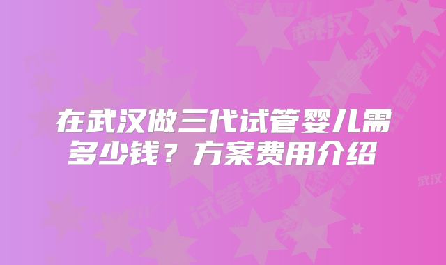 在武汉做三代试管婴儿需多少钱?方案费用介绍