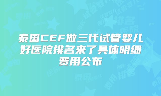 泰国CEF做三代试管婴儿好医院排名来了具体明细费用公布