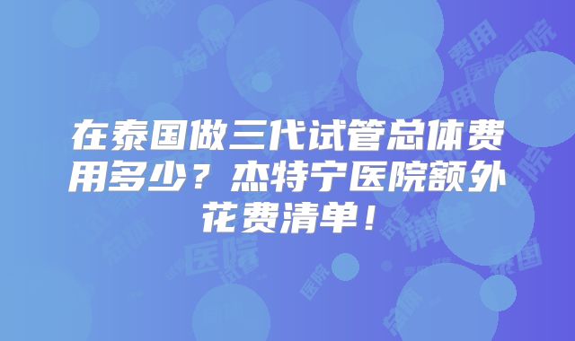 在泰国做三代试管总体费用多少？杰特宁医院额外花费清单！
