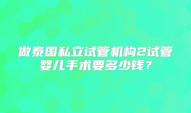 做泰国私立试管机构2试管婴儿手术要多少钱？