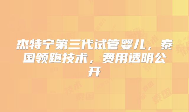 杰特宁第三代试管婴儿，泰国领跑技术，费用透明公开