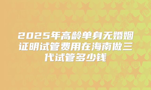 2025年高龄单身无婚姻证明试管费用在海南做三代试管多少钱