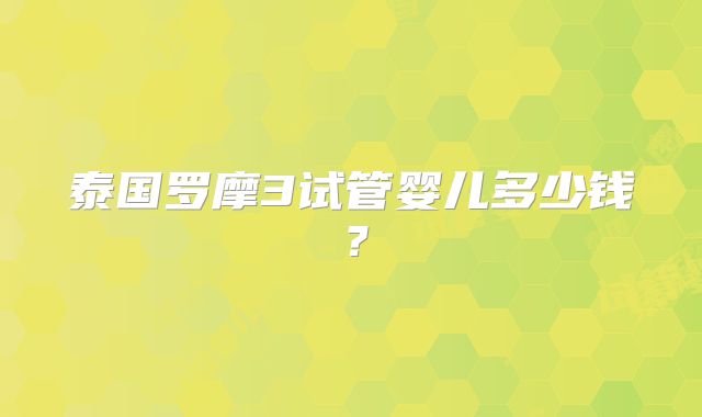 泰国罗摩3试管婴儿多少钱?