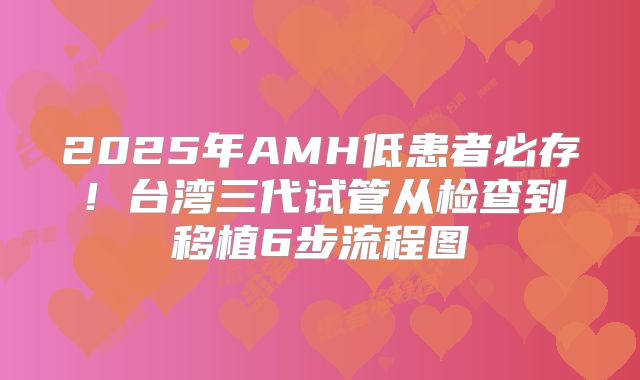 2025年AMH低患者必存！台湾三代试管从检查到移植6步流程图