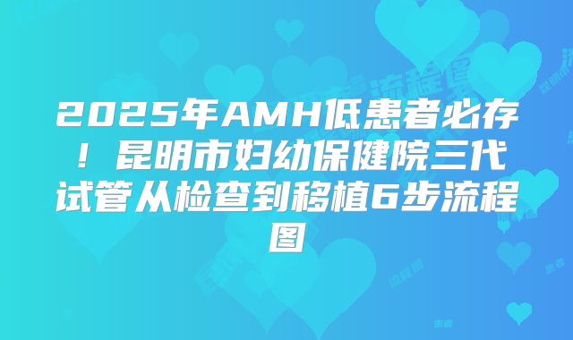 2025年AMH低患者必存！昆明市妇幼保健院三代试管从检查到移植6步流程图
