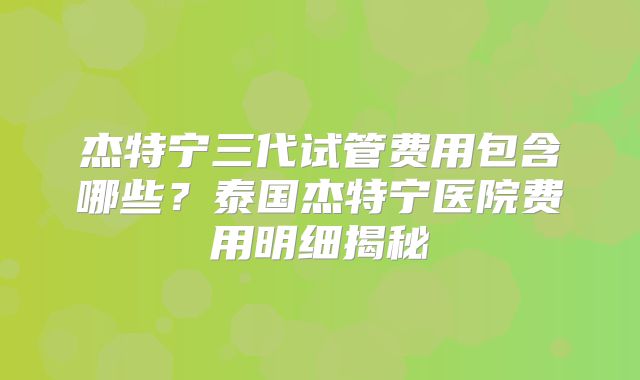 杰特宁三代试管费用包含哪些?泰国杰特宁医院费用明细揭秘