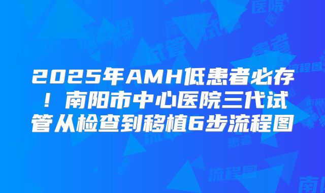 2025年AMH低患者必存!南阳市中心医院三代试管从检查到移植6步流程图