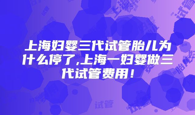 上海妇婴三代试管胎儿为什么停了,上海一妇婴做三代试管费用!