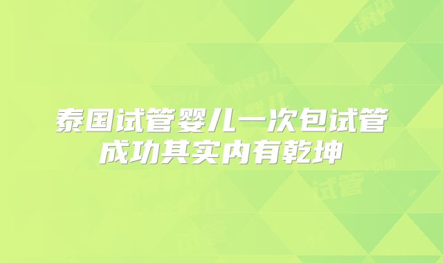 泰国试管婴儿一次包试管成功其实内有乾坤