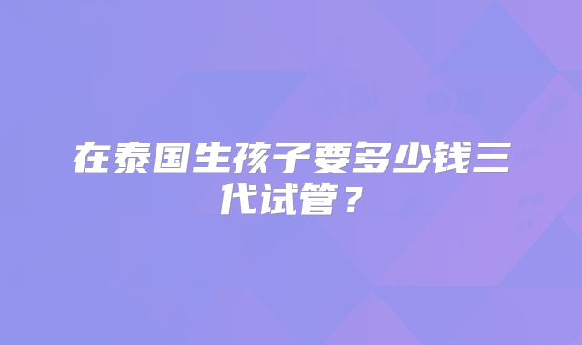 在泰国生孩子要多少钱三代试管？