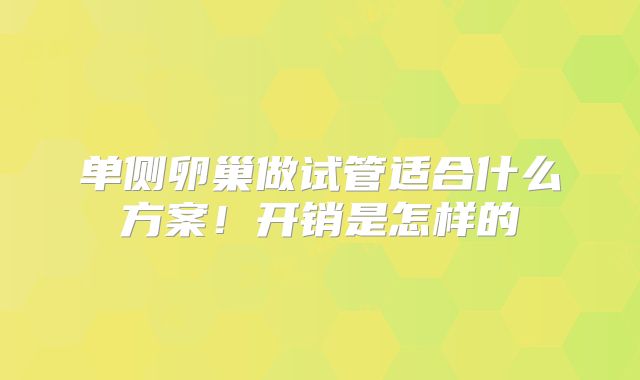 单侧卵巢做试管适合什么方案!开销是怎样的