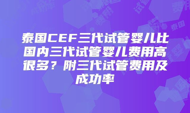 泰国CEF三代试管婴儿比国内三代试管婴儿费用高很多?附三代试管费用及成功率