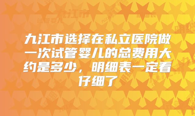 九江市选择在私立医院做一次试管婴儿的总费用大约是多少，明细表一定看仔细了