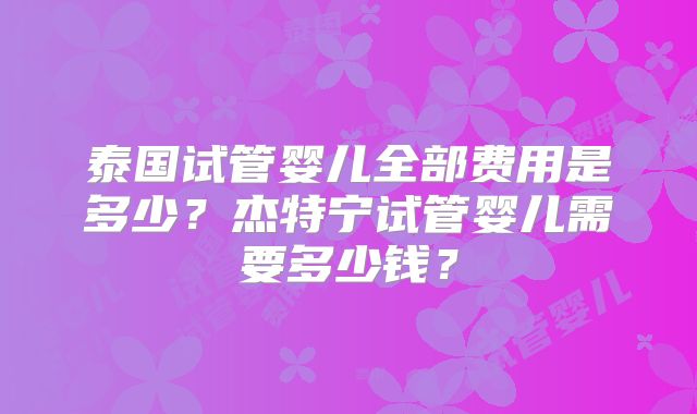 泰国试管婴儿全部费用是多少?杰特宁试管婴儿需要多少钱?