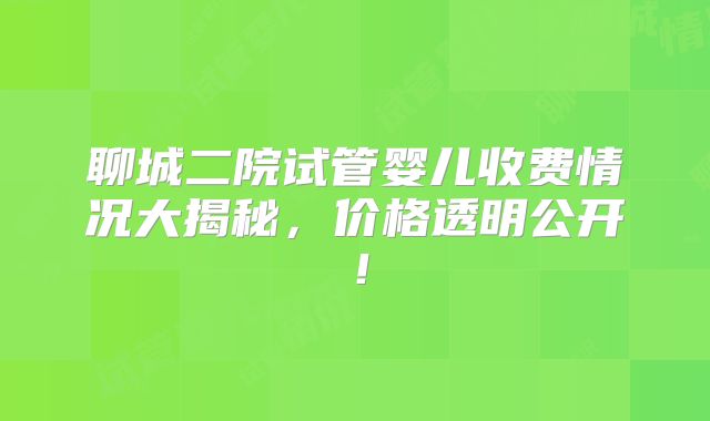 聊城二院试管婴儿收费情况大揭秘,价格透明公开!