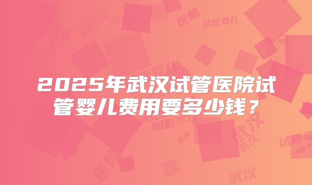 2025年武汉试管医院试管婴儿费用要多少钱？
