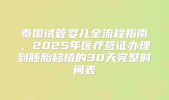 泰国试管婴儿全流程指南,2025年医疗签证办理到胚胎移植的30天完整时间表
