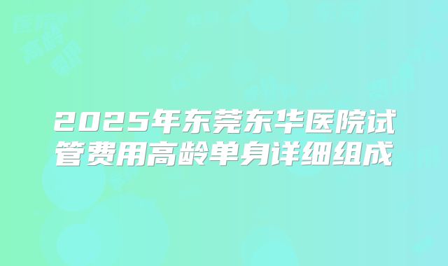 2025年东莞东华医院试管费用高龄单身详细组成
