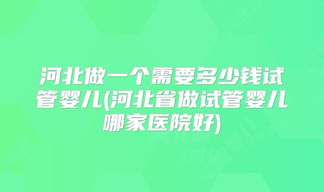 河北做一个需要多少钱试管婴儿(河北省做试管婴儿哪家医院好)