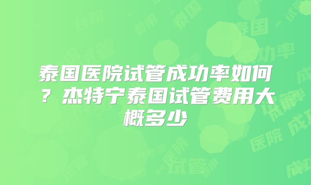 泰国医院试管成功率如何?杰特宁泰国试管费用大概多少