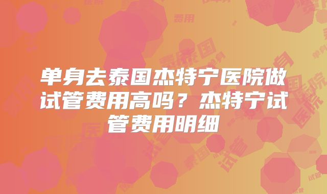 单身去泰国杰特宁医院做试管费用高吗?杰特宁试管费用明细